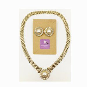 Elegant Rhinestone & Faux Pearl Necklace Earrings